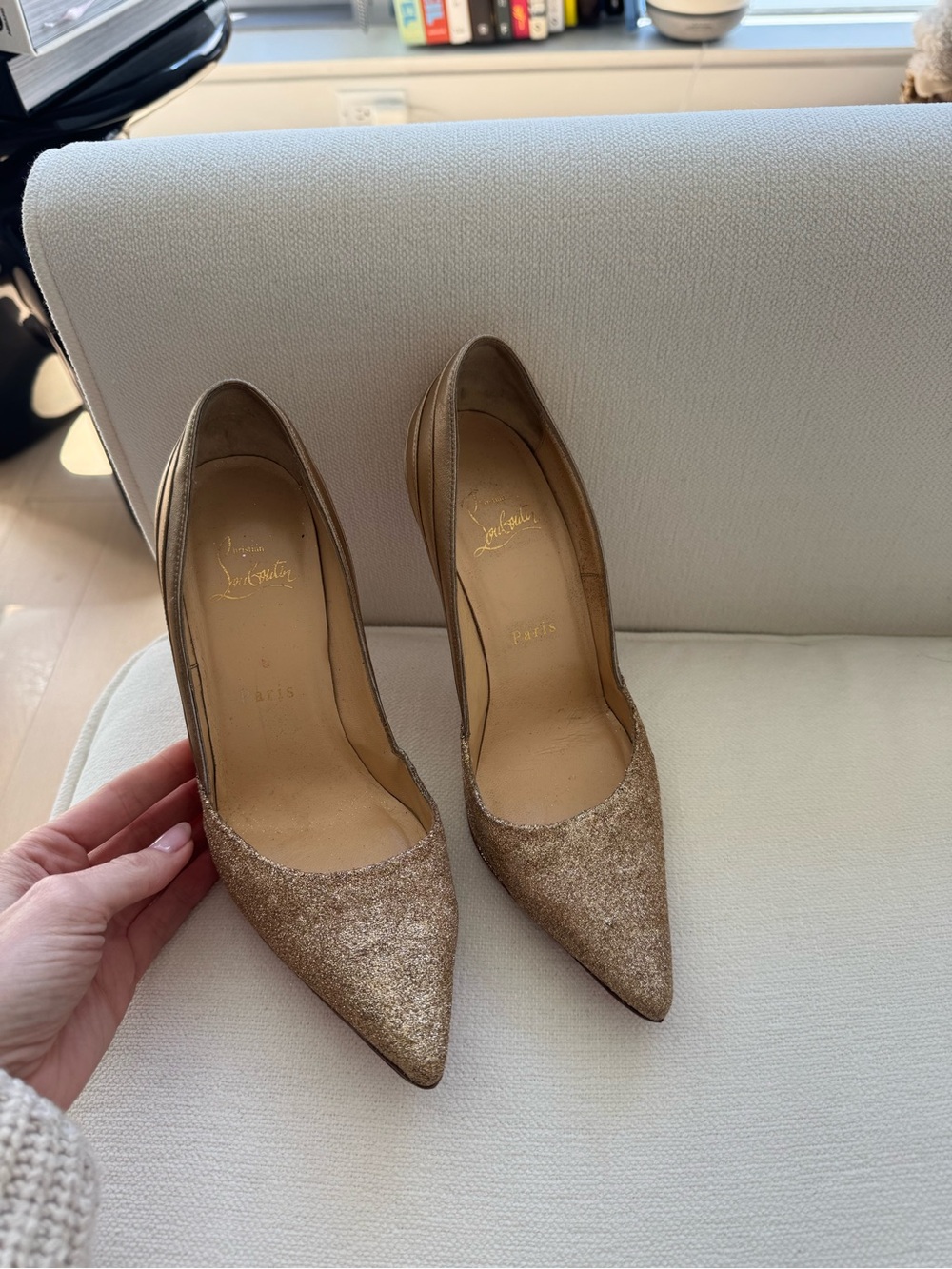 Authentic Christian Louboutin Gold Glitter Pointed-Toe Pump